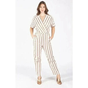 Maje Size XS White Pieni Striped V-Neck Jumpsuit NEW!